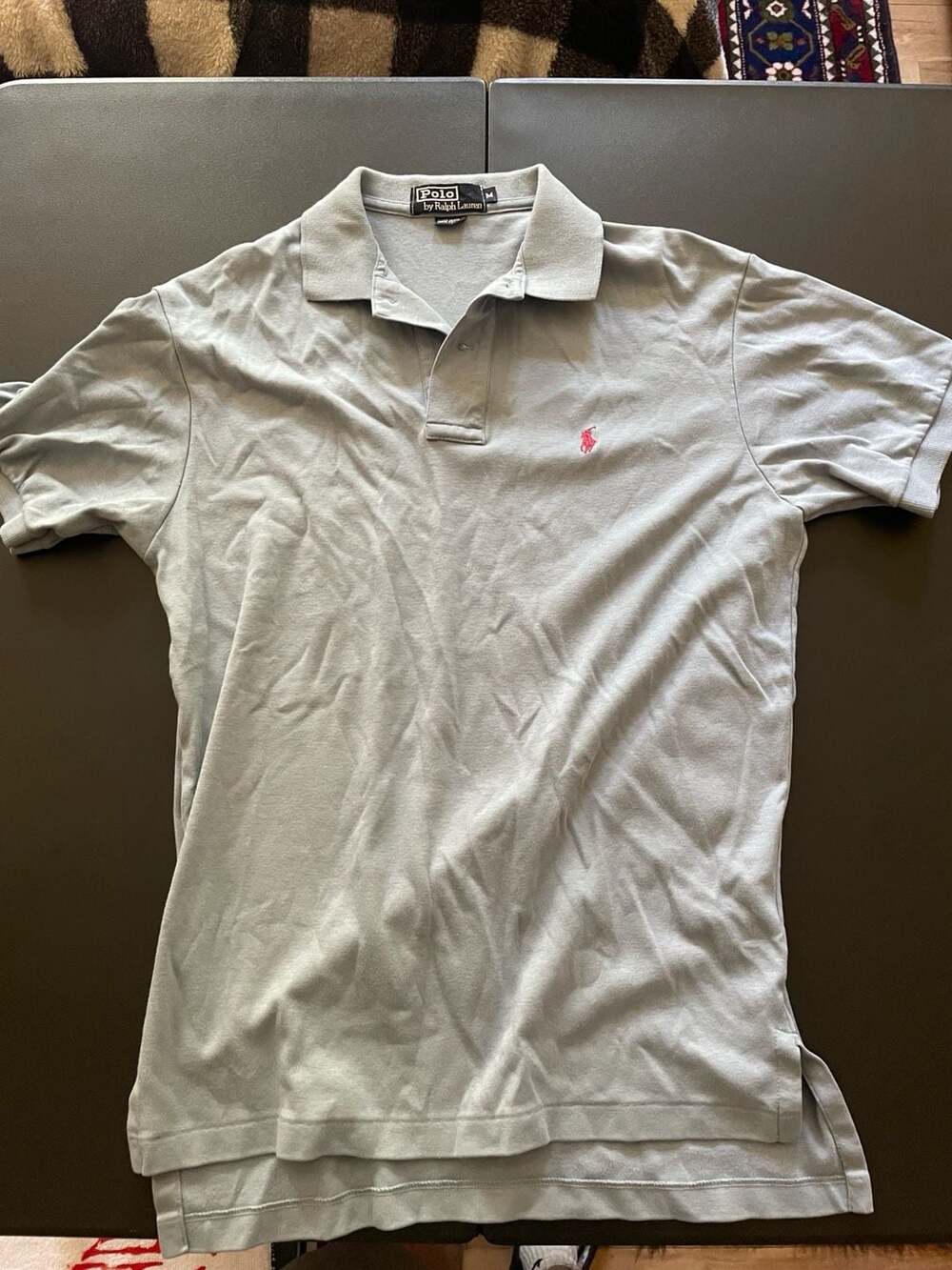 Vintage Polo Ralph Lauren Light Blue 100% Cotton Polo Shirt with Pink Logo